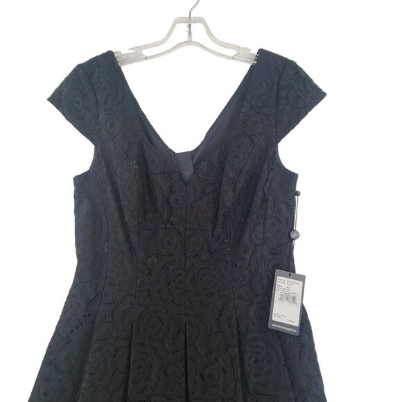 Adrianna Papell NWT Julie Lace Fit and Flaire Cap Sleeve Midi Dress Black Size 8 - Picture 2 of 12
